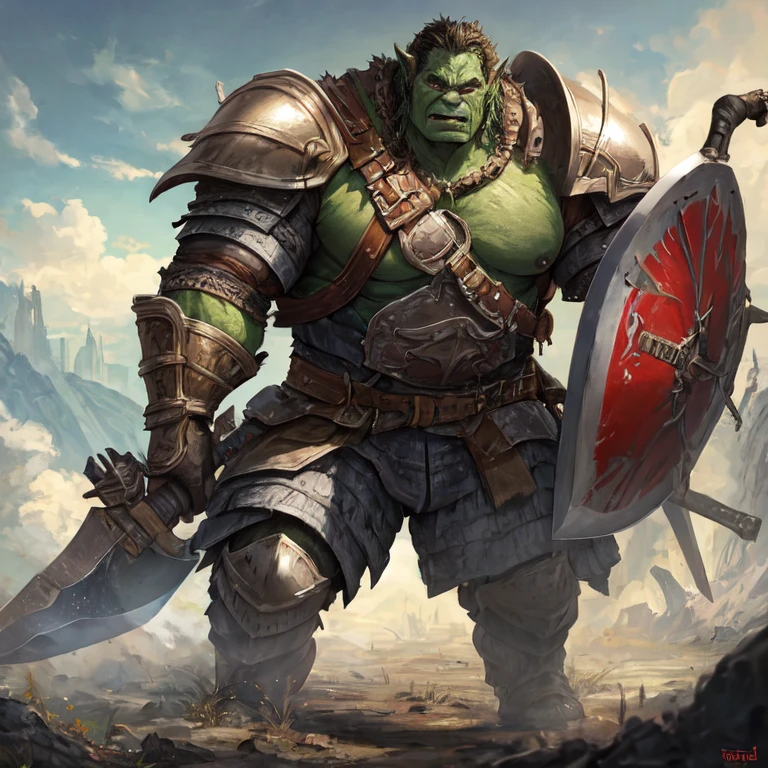 A large, well-built orc clad in armor with two axes