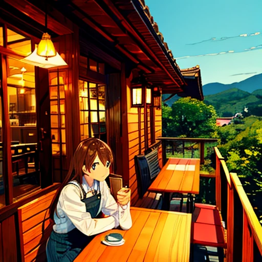 sitting in a cafe、Chic atmosphere、Picturesque、