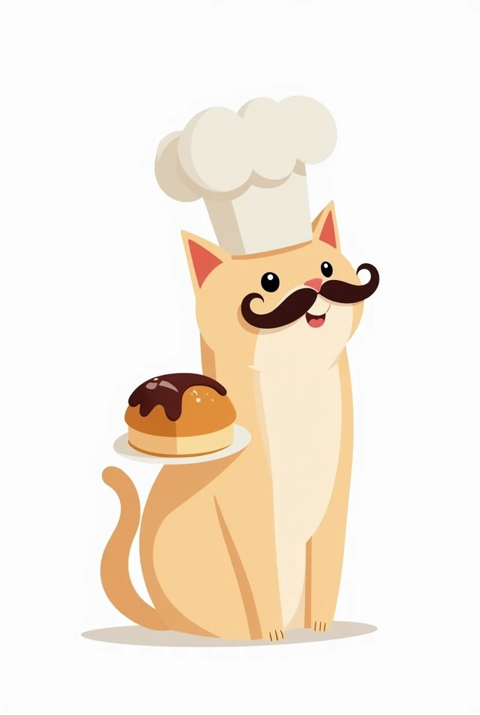 Minimalist logo of a chef cat with a mustache and an alfajor on his back