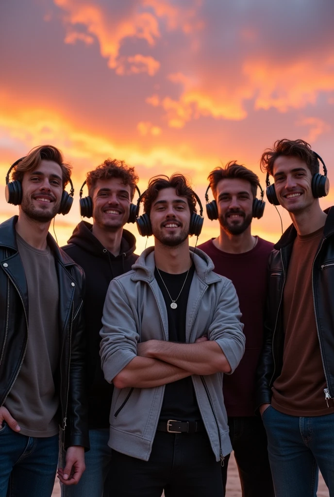 men Listening Music And See On Sky side pose  With Headphones realesticPic 
