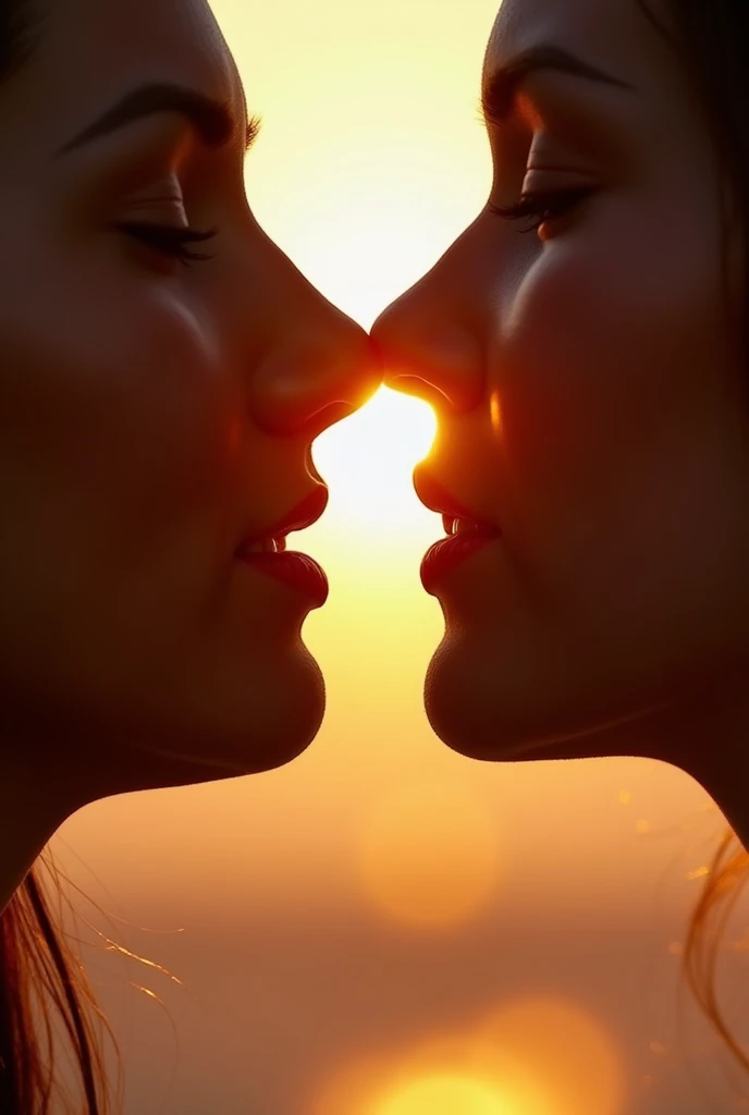 Romantic Close-Up: A close-up of lips just about to meet, or in the midst of a kiss, capturing the intimacy and connection.