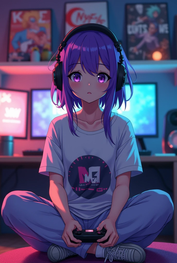  anime tomboy shy girl gamer    with purple hair
