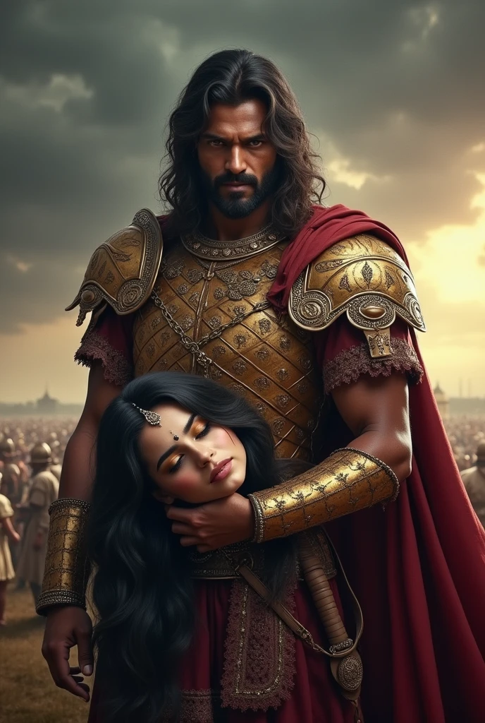 A Rajputi warrior hang his beautiful princess severed head around his chest