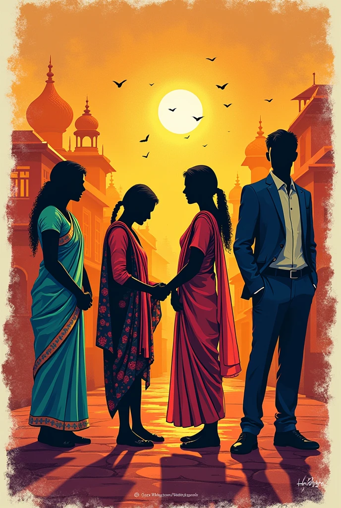 Creat stencil book cover design for a novel about family drama mother father brother wife in indian setting
