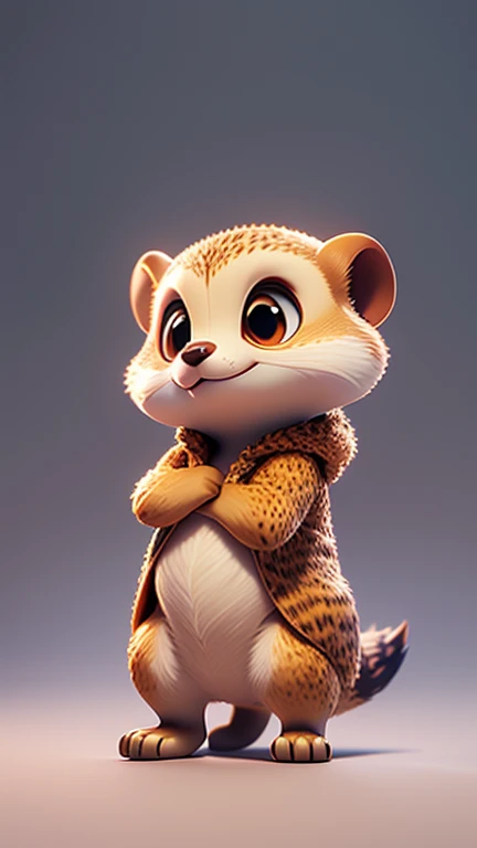 Create a picture of a little meerkat monster., The body is transparent and can be seen through. The image is sharp and detailed., with beautiful colors.. With arms, leg, eyes, mouth, พื้นหลังสีlegว