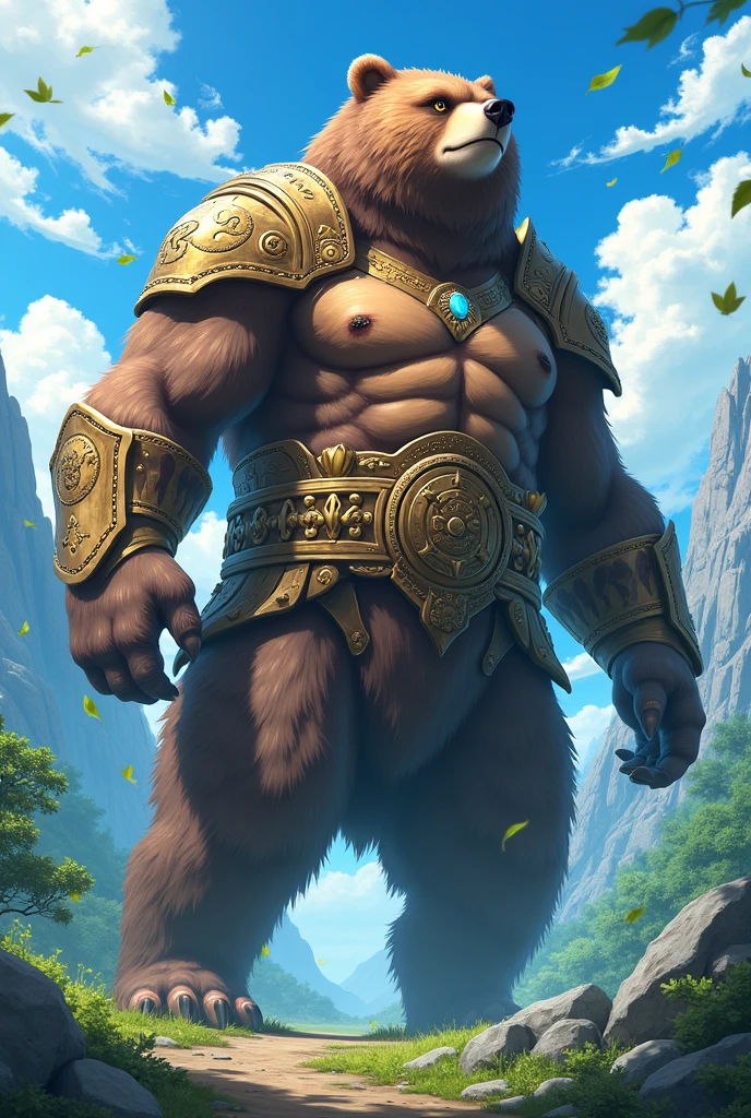 Make a bear as a summon, that is giant and has armor, that the style is anime-like like Naruto&#39;s