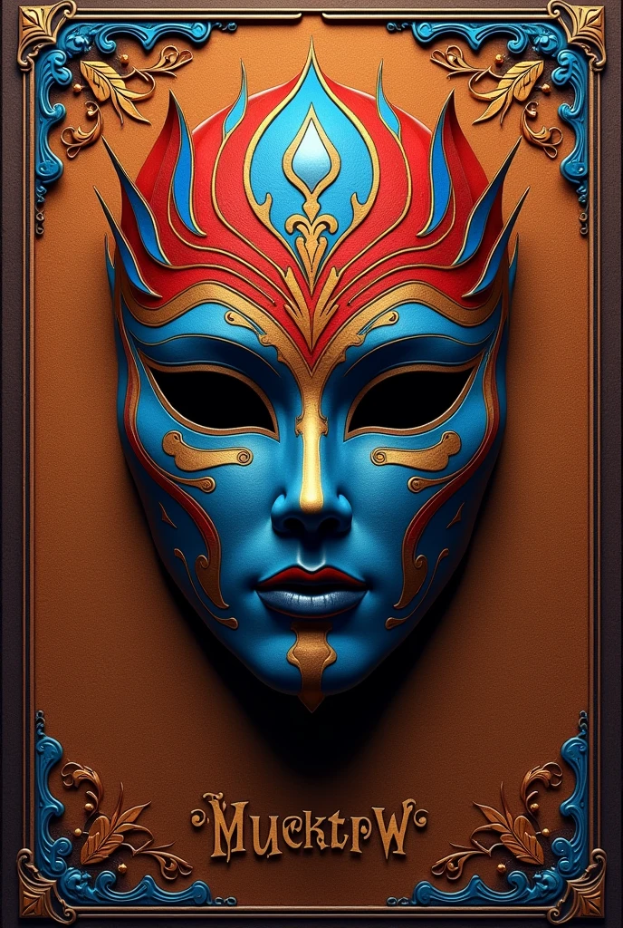Red, blue, light blue and light brown coloured mask symbol included "Muicktrow" titled brown colour book cover