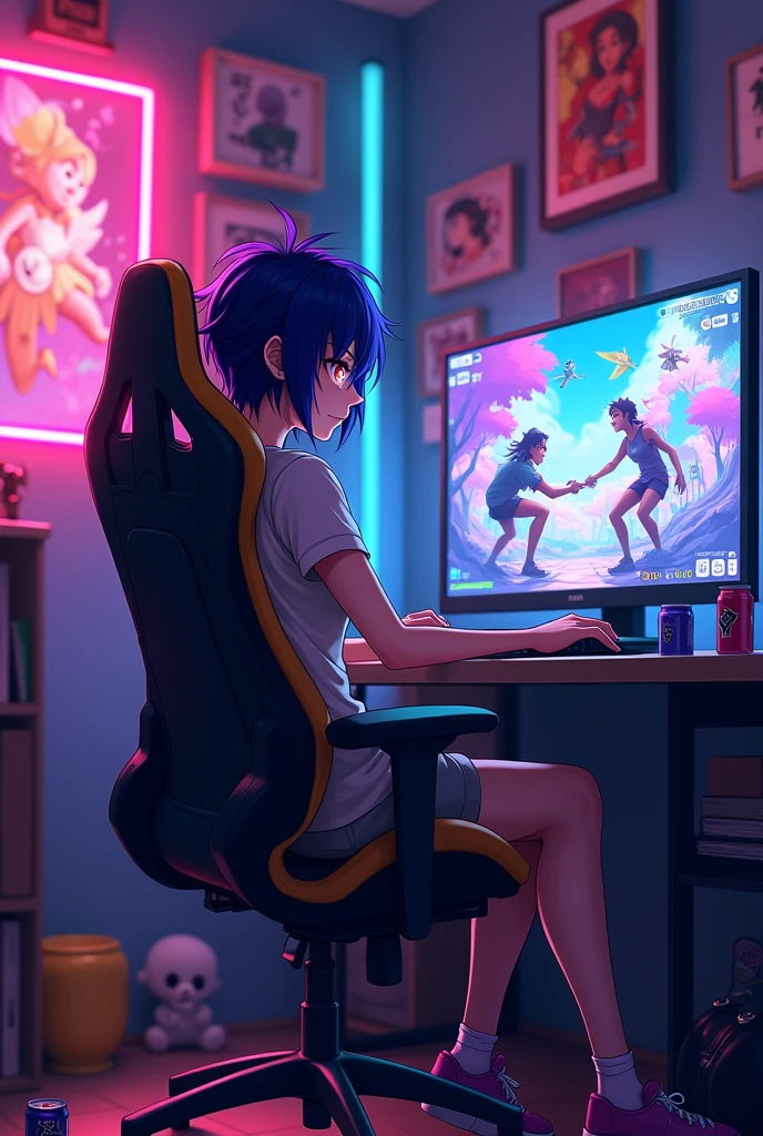 anime tomboy gamer girl with purple dark hair