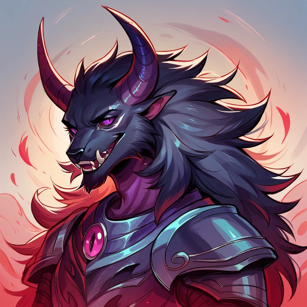 dramamine, score_9, score_8_up, score_7_up, score_6_up, Evil Dragon with ebony black fur and Dark Purple eyes in demonic armor