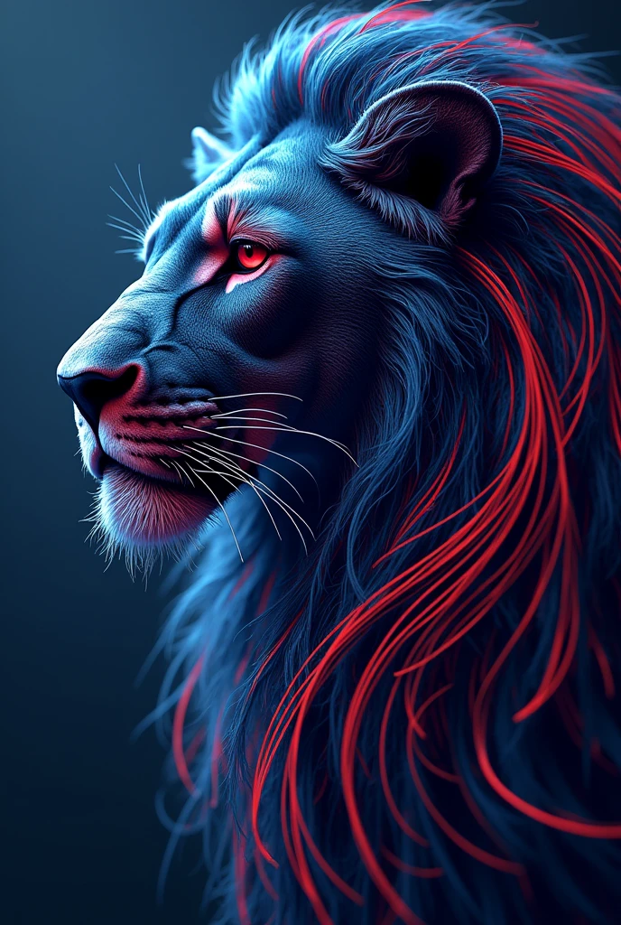 "Create a lions head by candlestick patterns  only like line and make the colors blue and red and make the lion look successful and elegant