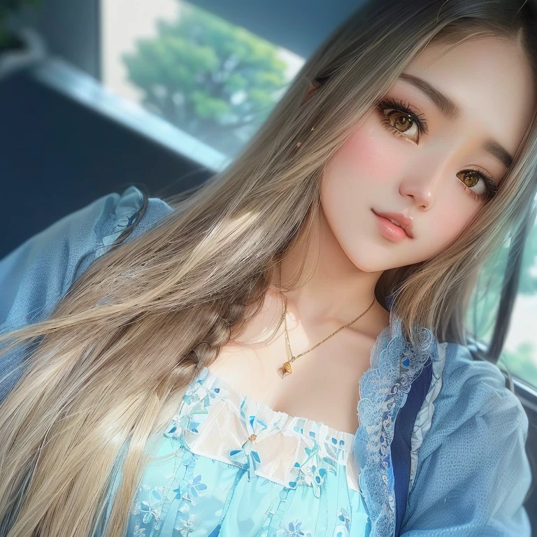 A close-up of a woman with long hair wearing a blue blouse, ruan cute vtuber, anime thai girl, attractive girl, lovely woman, 🤤 girl portrait, 18 years, young and cute girl, 1 8 son, beautiful image, very beautiful girl, Asian girl, Nivanh Chanthara, ayahausca