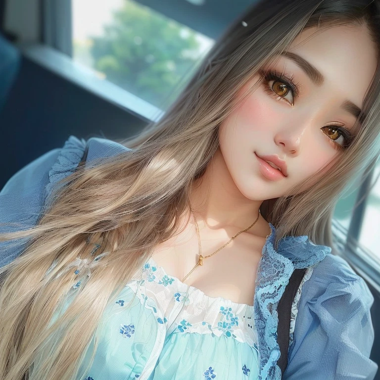 A close-up of a woman with long hair wearing a blue blouse, ruan cute vtuber, anime thai girl, attractive girl, lovely woman, 🤤 girl portrait, 18 years, young and cute girl, 1 8 son, beautiful image, very beautiful girl, Asian girl, Nivanh Chanthara, ayahausca