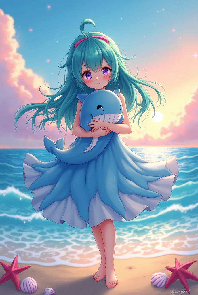 Anime girl carrying whale