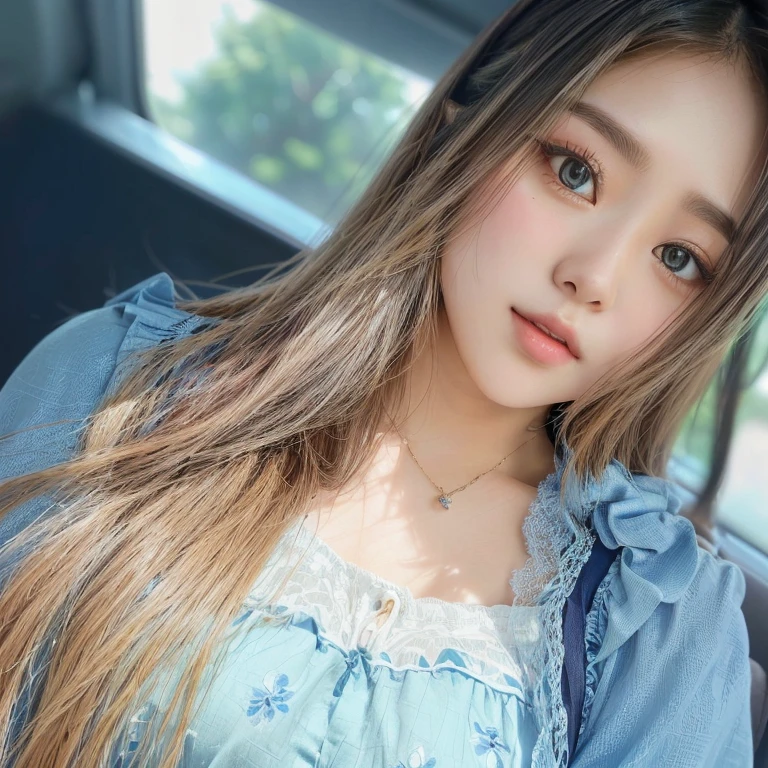 A close-up of a woman with long hair wearing a blue blouse, ruan cute vtuber, anime thai girl, attractive girl, lovely woman, 🤤 girl portrait, 18 years, young and cute girl, 1 8 son, beautiful image, very beautiful girl, Asian girl, Nivanh Chanthara, ayahausca