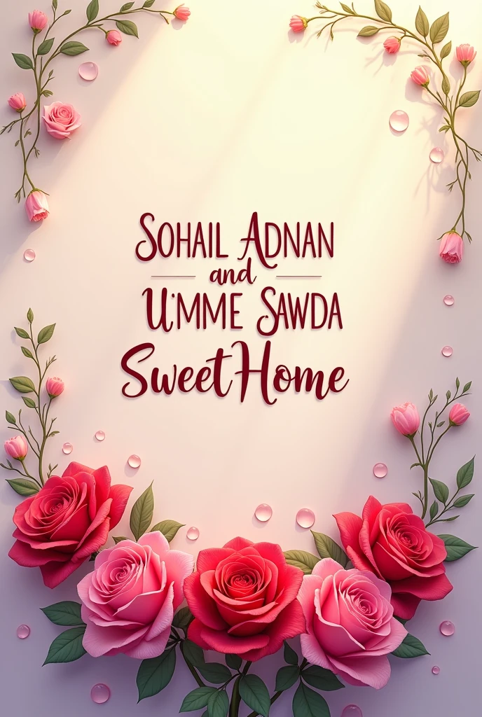 A wallpaper written "SOHAIL ADNAN AND UMME SAWDA SWEET HOME",and many rose there.