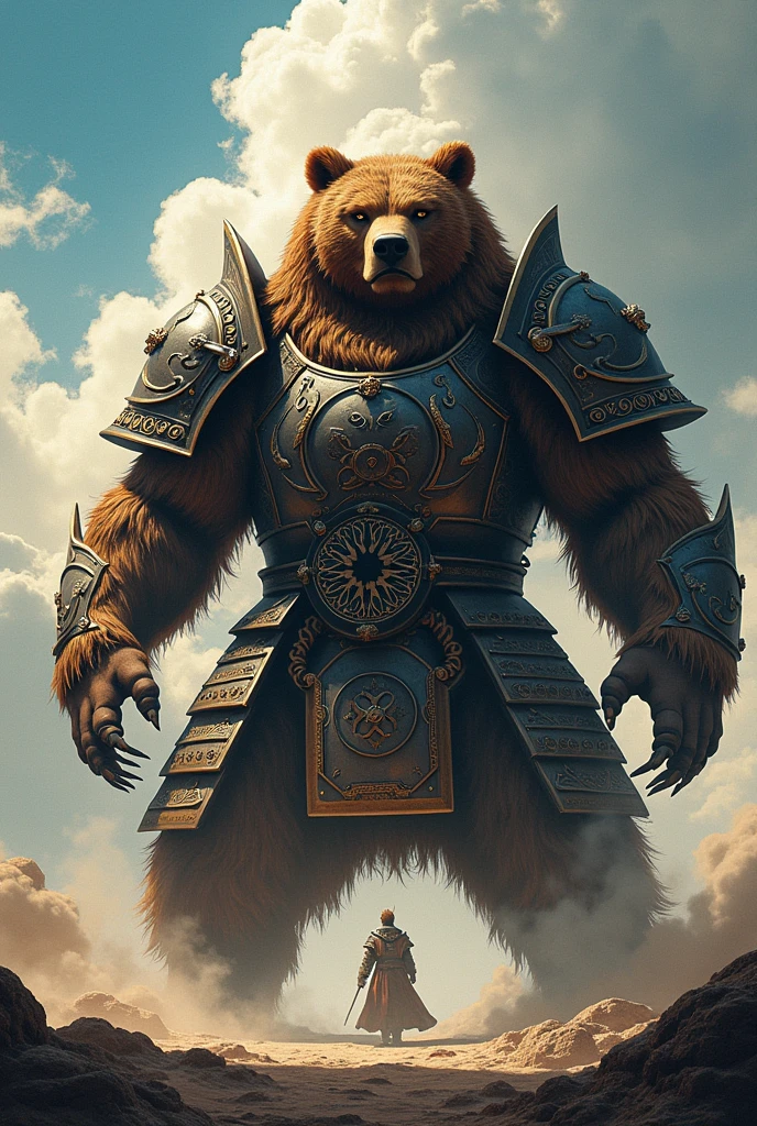 Make a bear as a summon, that is giant and has armor, that the style is anime-like like Naruto's
