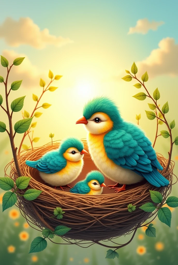 Need an image for the logo of the English language learners channel. Let there be a bird's nest in the picture and one big bird and 2 baby birds inside. Somewhere in the logo there should be an inscription Start21. This is the name of the training center.