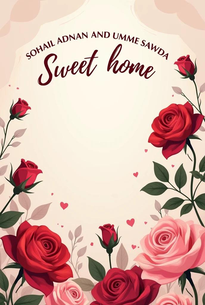 A wallpaper written "SOHAIL ADNAN AND UMME SAWDA SWEET HOME",and many rose there.