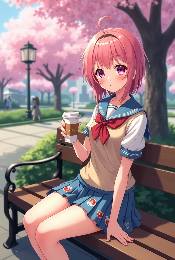 anime girl sitting on a bench with a cup of coffee, cute anime girl, anime style illustration, soda themed girl, beautiful anime high school girl, a hyperrealistic schoolgirl, anime girl, young anime girl, beautiful anime girl, anime girl drinks energy drink, anime style 4 k, digital anime illustration, retro anime girl, anime visual of a cute girl
