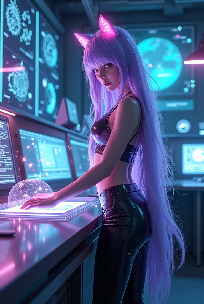 Astrall Neko girl scientist in latex leggings