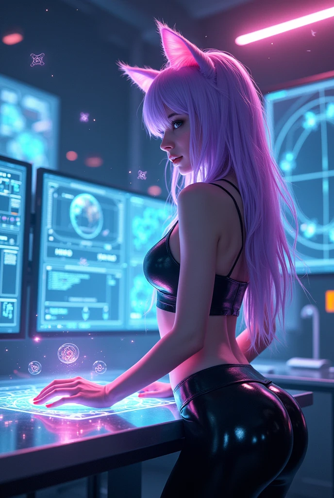  Astrall Neko girl scientist in latex leggings 