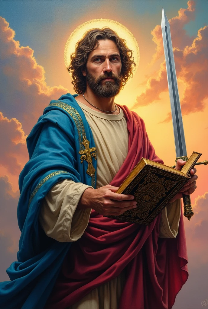 St Paul with sword and Bible , acrylic image