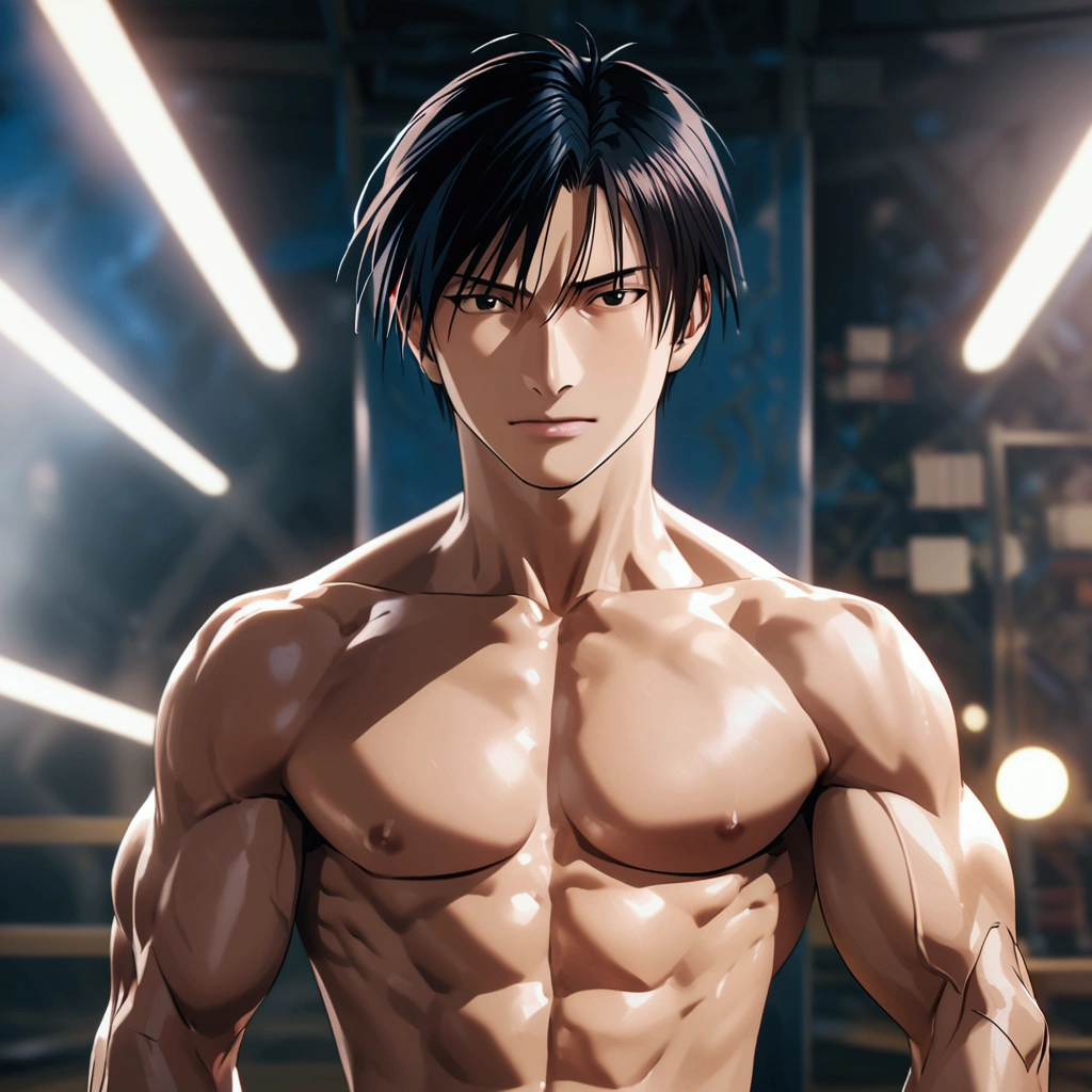 Roy Mustang from Full Metal Alchemist, shirtless, defined body