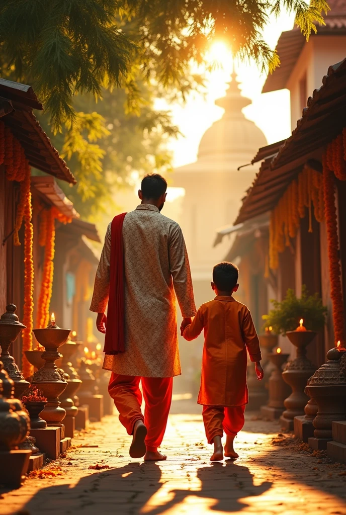 

An desi Indian father and son visiting temple 