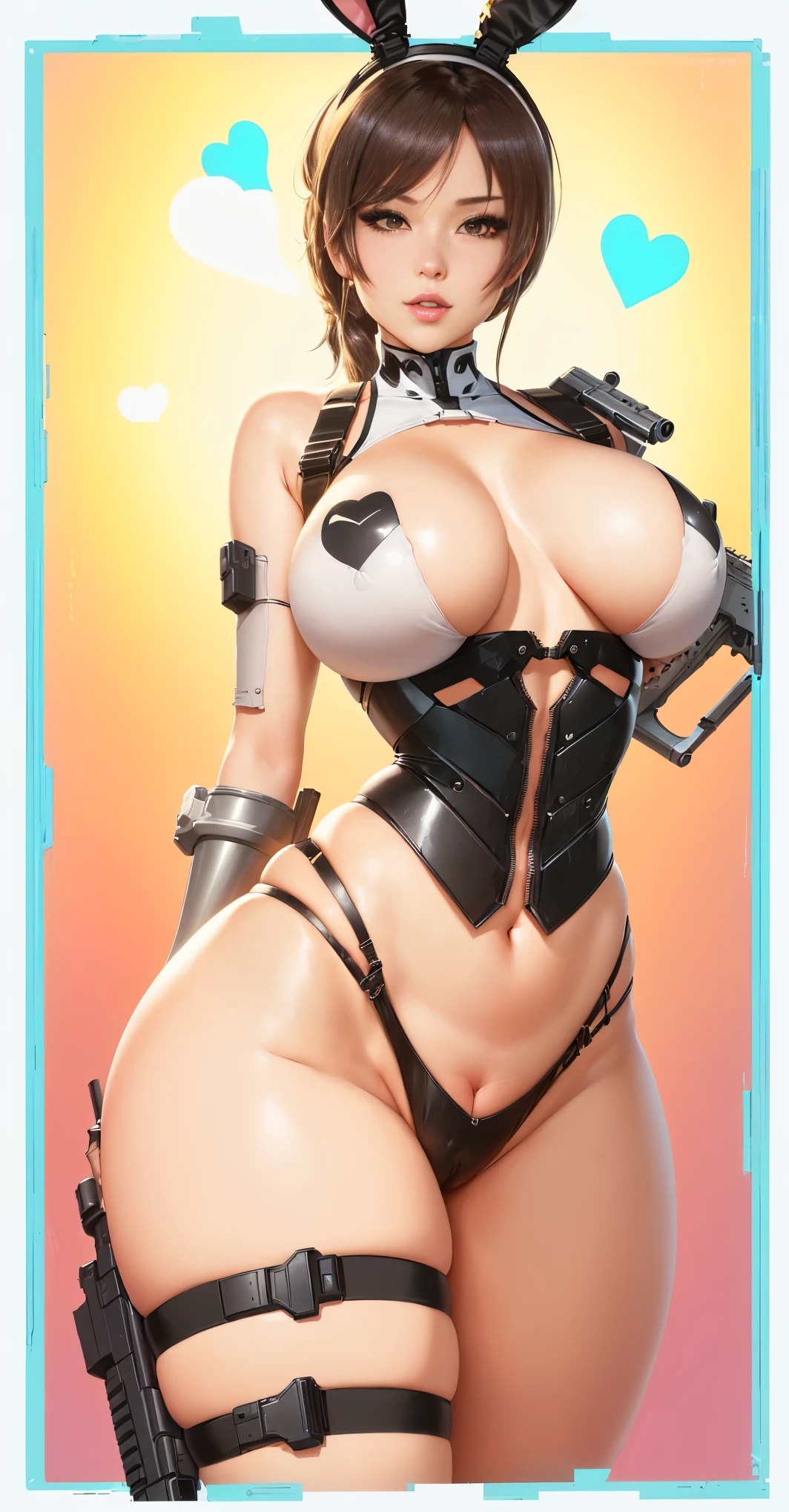 a cartoon picture of a woman in a bunny outfit with a gun, 2b, 2 b, (sfw) safe for work, oppai, anya from spy x family, oppai cyberpunk, top rated on pixiv, commission for high res, sfw version, biomechanical oppai, thicc, tifa lockhart, tifa, makoto