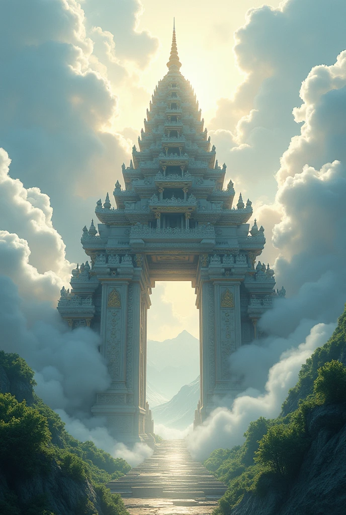 A temple gate cover with white cloud