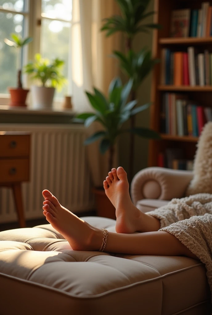 woman feet at home selfie
