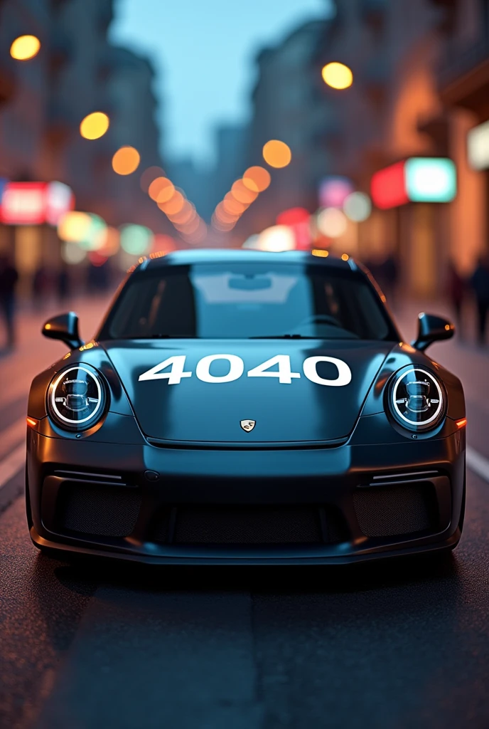 A mat black porshe carrera with number (4040) on it
