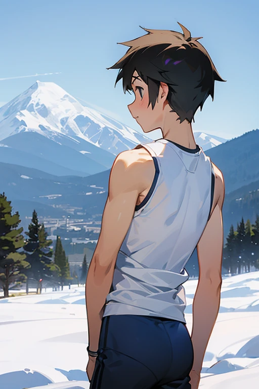 Snowy mountain tight white tank top Y-back elementary school boy
