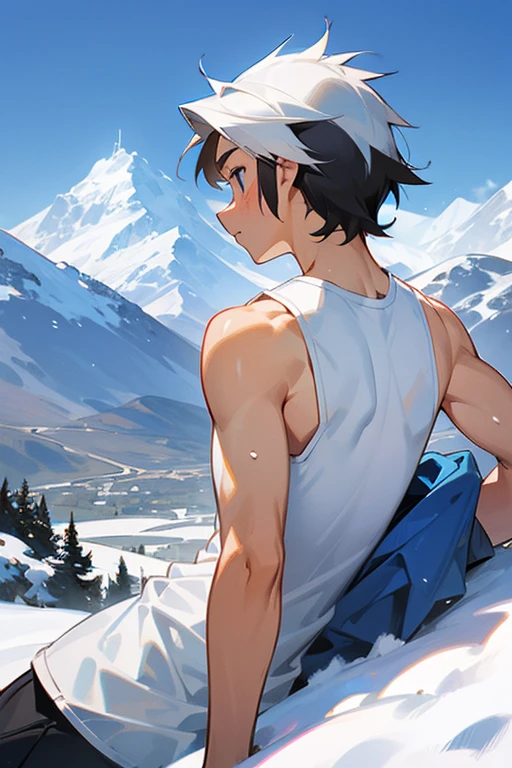 Snowy mountain tight white tank top Y-back elementary school boy