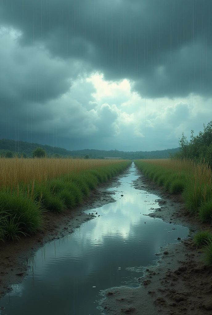 Concept Art, No humans, Puddle, rural, rain, cloudy,