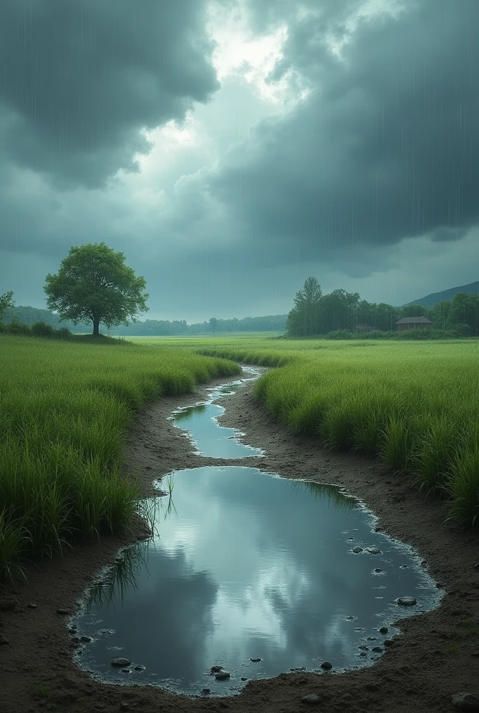 Concept Art, No humans, Puddle, rural, rain, cloudy,