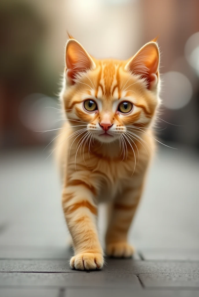 Cute yellow cat is walking