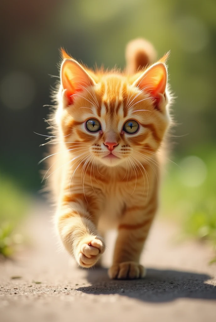 Cute yellow cat is walking