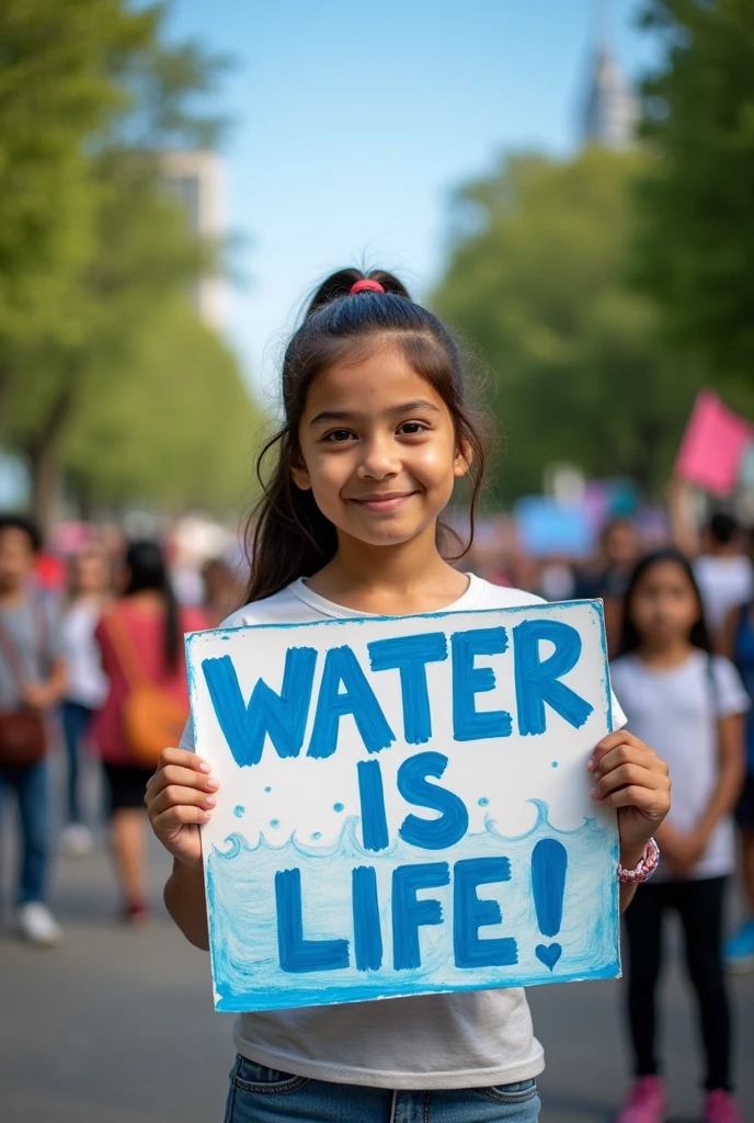 Girl protesting about water
