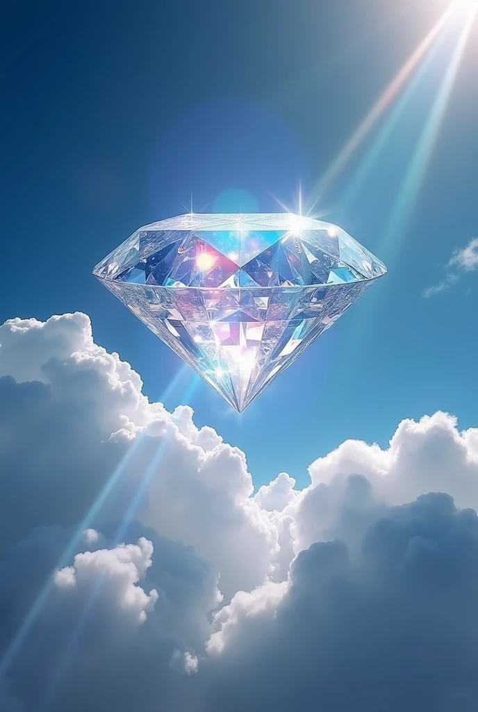 A beautiful, sparkling diamond is floating in the sky.
