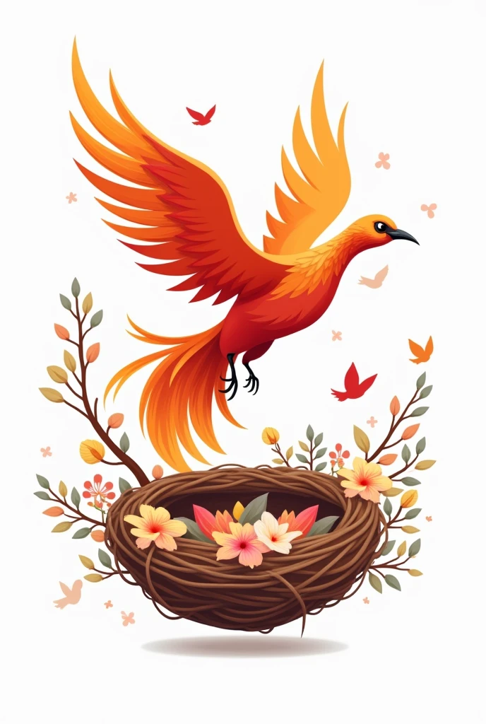 Logotip for channel name- Sayyora's Language Nest. Created with Phoenix bird and beautiful nest decorated with flowers and little birds. It should be modern