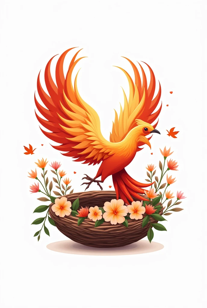Logotip for channel name- Sayyora's Language Nest. Created with Phoenix bird and beautiful nest decorated with flowers and little birds. It should be modern