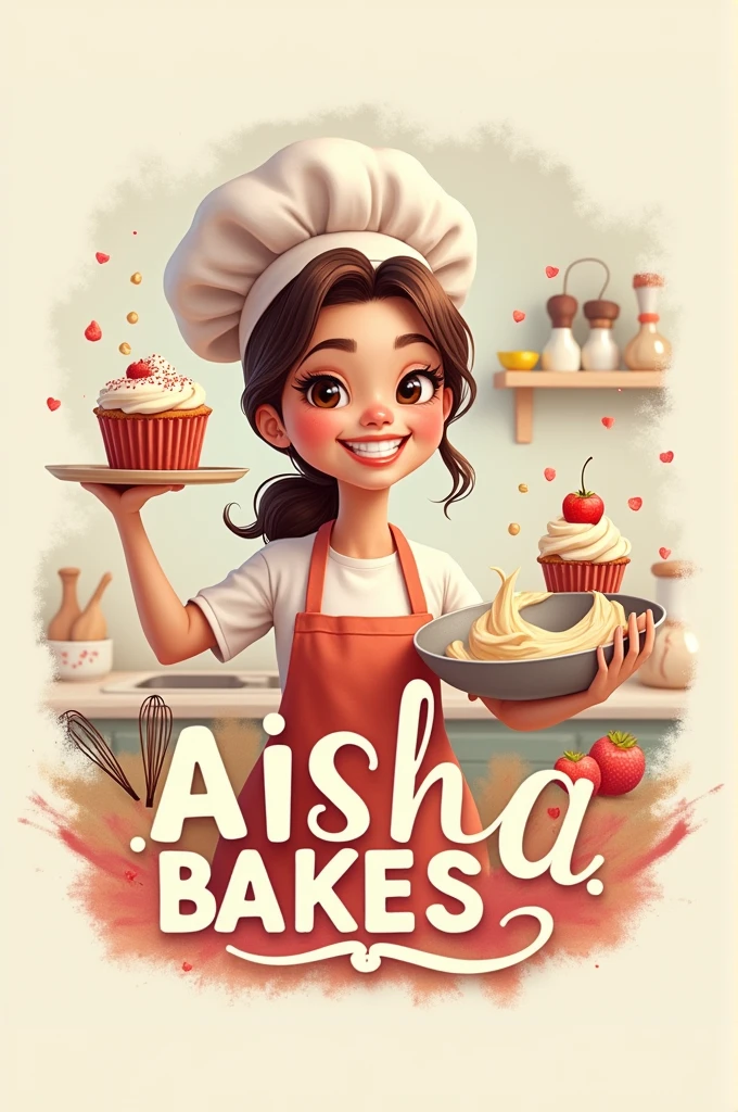 What are some creative ways to stylize the name 'AISHA BAKES' or incorporate a baking-related element, such as a cakes,mixing bowl or whisk, into the logo design