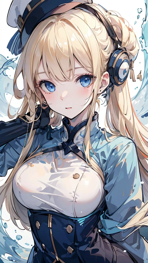 (best quality, ultra-detailed, realistic:1.37), (HDR, uhd), (studio lighting, sharp focus, professional), (portraits, アニメ),

A girl with blonde hair and blue eyes, detailed eyes, and pale skin,Black military uniform and navy blue windbreaker. Blue electric currents swirling around her body. A group of electric eels made of water flying around her.