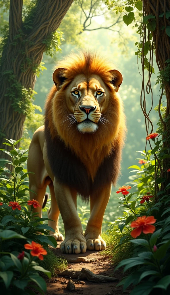 In the jungle, deep and green,
Lives a lion, strong and keen.