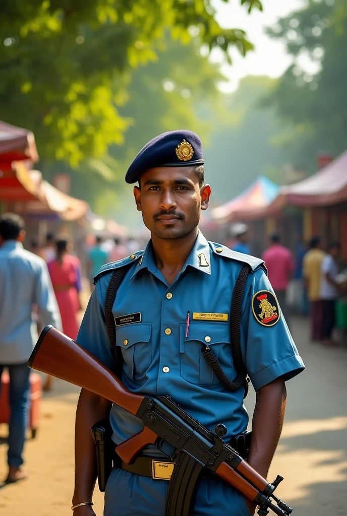 A brave Bangladeshi police officer stand with ak 47 gun officer name Mamun