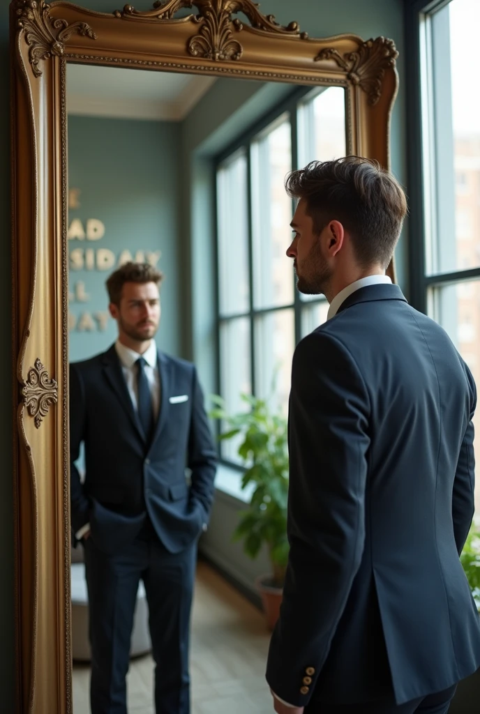 Man comparing himself before and after job
