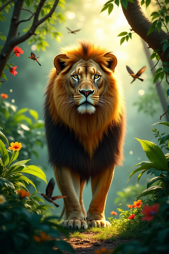 In the jungle, deep and green,
Lives a lion, strong and keen.