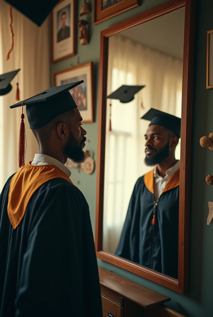 Man comparing himself before and after graduvation
