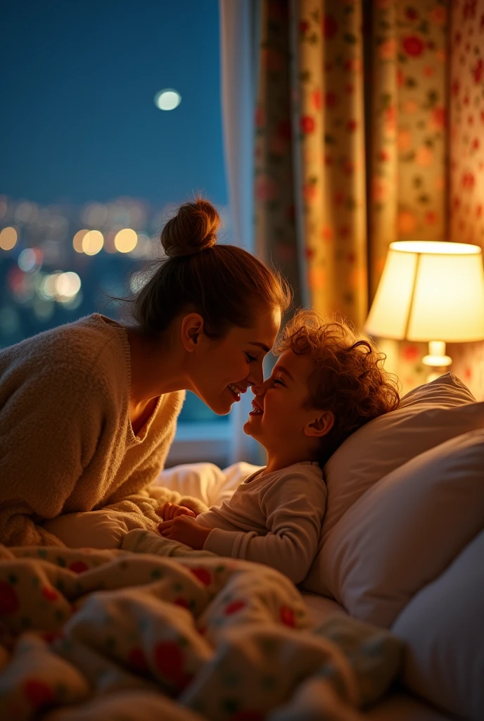 mother kissing with her son in the hotel